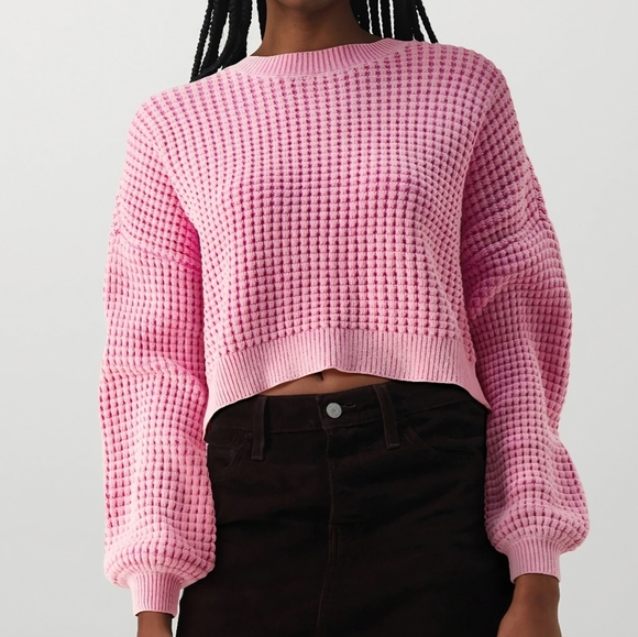 Hollister Sweaters - HOLLISTER Pink Cropped Long Sleeve Waffle Knit Sweater Size XS - New Without Tag